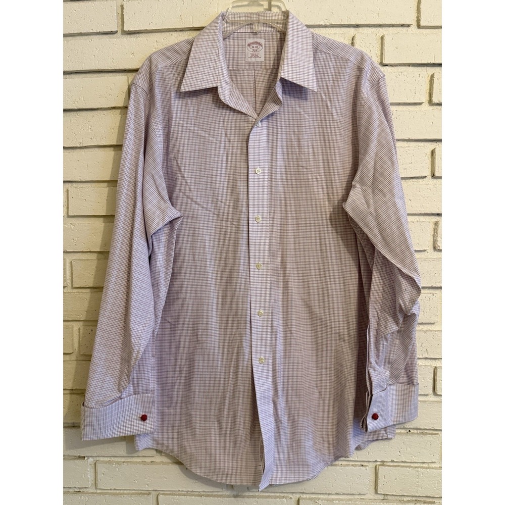 Brooks Brothers Dress Shirt Mens 16-34 Red White Blue Check Button Up Cotton 346